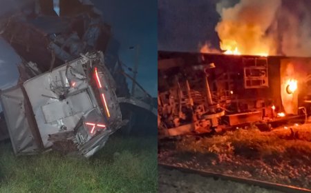 ಗೂಡ್ಸ್ ರೈಲಿಗೆ ಮೈಸೂರು ದರ್ಭಾಂಗ ಎಕ್ಸ್ಪ್ರೆಸ್ ರೈಲು ಡಿಕ್ಕಿ: ಹೊತ್ತಿ ಉರಿದ ಬೋಗಿ