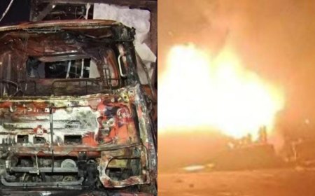 ಭೀಕರ ಅಪಘಾತ: ನಡುರಸ್ತೆಯಲ್ಲೇ ಎರಡು ಲಾರಿ ಬೆಂಕಿಗಾಹುತಿ! ತಪ್ಪಿದ ದುರಂತ!