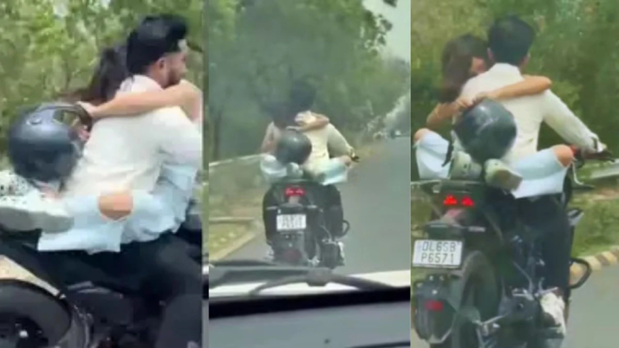 ಚಲಿಸುತ್ತಿದ್ದ ಬೈಕ್'ನಲ್ಲೇ ರೋಮ್ಯಾನ್ಸ್: ಪೊಲೀಸರು ಕೊಟ್ರು ಶಾಕ್ .! ಲವ್ ಬರ್ಡ್ಸ್ ಕಕ್ಕಾಬಿಕ್ಕಿ